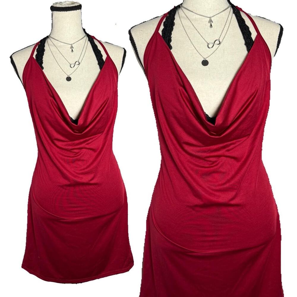 Red Halter Cowl Neck Mini